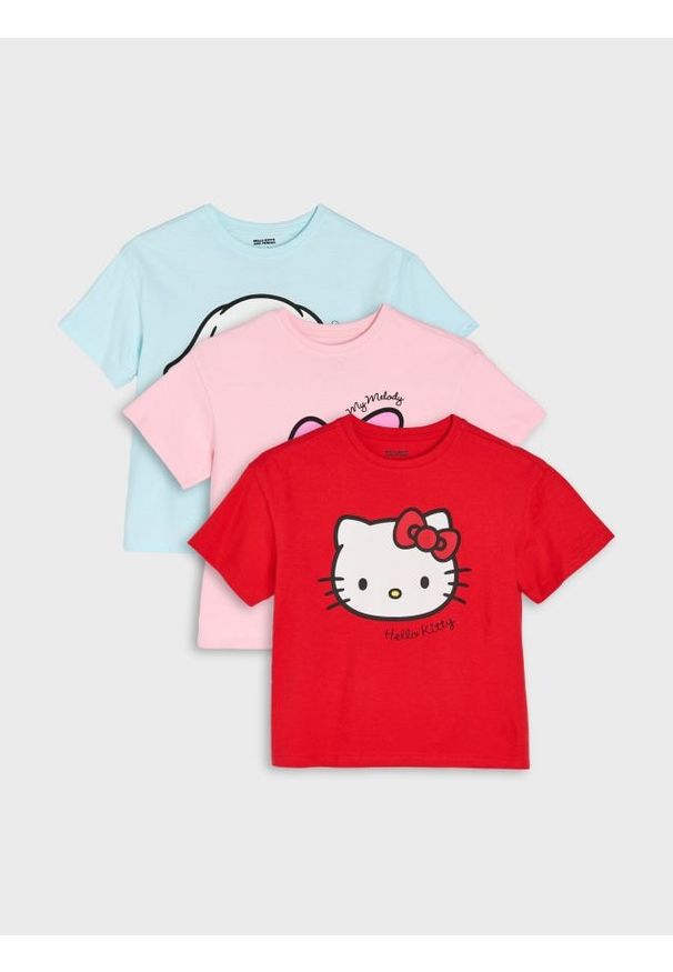 Sinsay - Bawełniana koszulka z krótkim rękawem Hello Kitty - wielobarwny. Materiał: bawełna. Długość rękawa: krótki rękaw. Długość: krótkie. Wzór: motyw z bajki