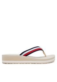 TOMMY HILFIGER - Tommy Hilfiger Japonki Th Corp Mid Wedge Beach Sandal FW0FW08517 Beżowy. Kolor: beżowy. Materiał: materiał #3