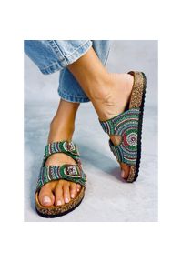 Seastar Klapki korkowe z koralikami Adaora Green zielone. Kolor: zielony. Materiał: zamsz, materiał, tkanina. Styl: wakacyjny #4