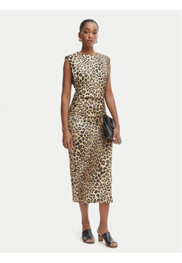 LOLA CASADEMUNT Sukienka codzienna LS2616152 Brązowy Regular Fit. Okazja: na co dzień. Kolor: brązowy. Materiał: syntetyk. Typ sukienki: proste. Styl: casual