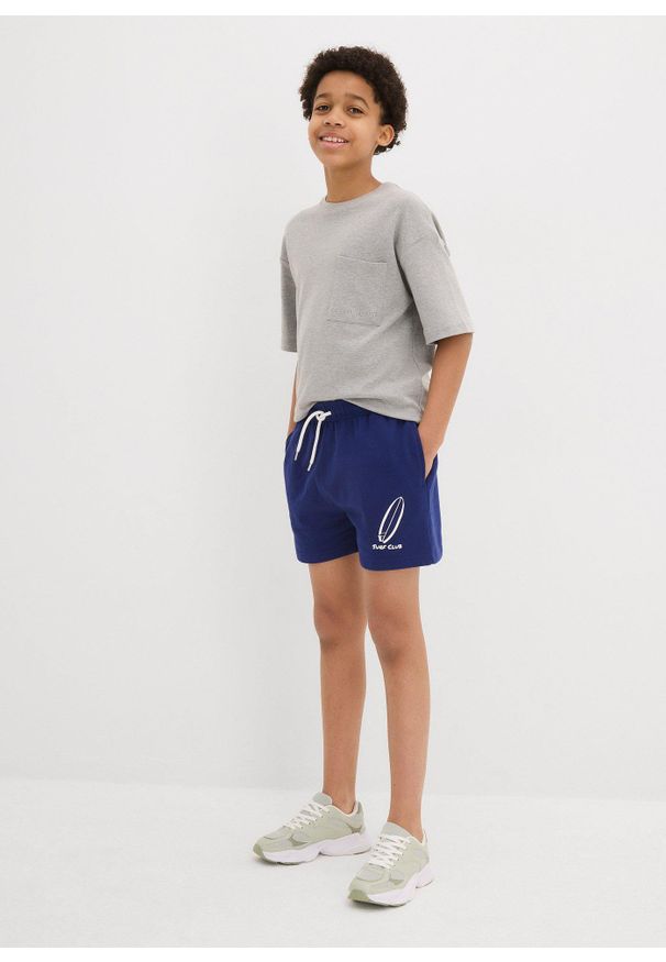 bonprix - Szorty dresowe z bawełny organicznej. Kolor: niebieski. Materiał: bawełna, dresówka