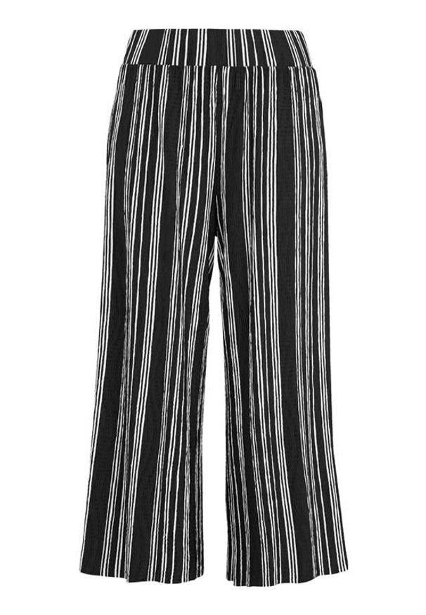 Cellbes Spodnie culotte z gniecionego dżerseju Czarny w paski female czarny/ze wzorem 46/48. Kolor: czarny. Materiał: jersey. Wzór: paski