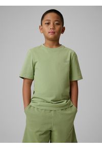 4f - 4F T-shirt regular gładki chłopięcy - zielony 128 (7-8 lat). Kolor: turkusowy. Materiał: bawełna, skóra, materiał. Wzór: gładki. Sezon: lato. Styl: klasyczny #1
