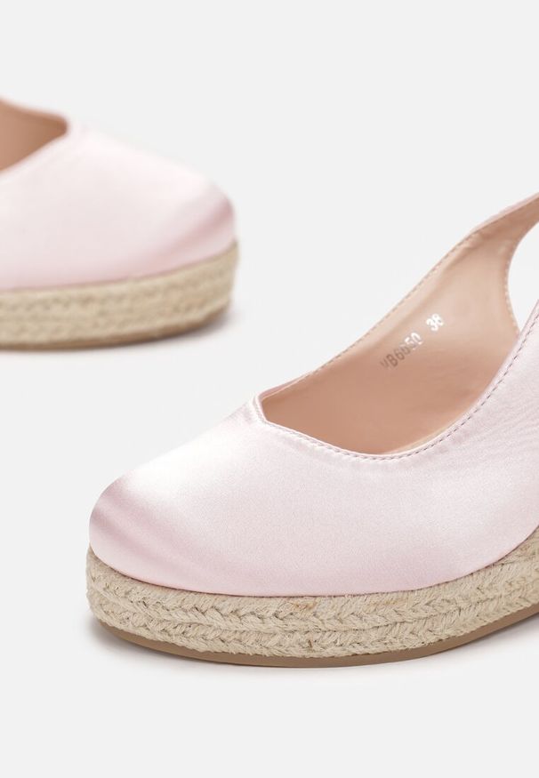 Born2be - Różowe Satynowe Sandały w Stylu Espadryli na Plecionym Koturnie Fasoise. Kolor: różowy. Materiał: satyna. Obcas: na koturnie