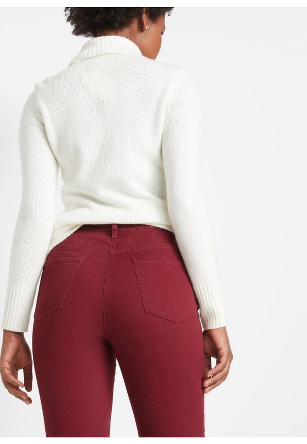 bonprix - Spodnie ze stretchem Slim Fit. Kolor: czerwony. Materiał: bawełna