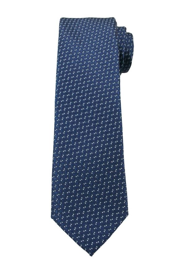 Granatowy Elegancki Krawat -Angelo di Monti- 6 cm, Męski, w Biały Drobny Wzór. Kolor: niebieski. Styl: elegancki