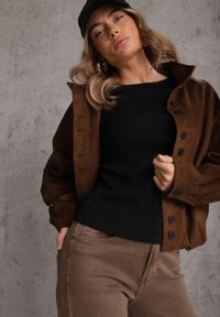 Renee - Czarny Bawełniany T-shirt o Dopasowanym Kroju z Prążkowanego Materiału Lailya. Okazja: na co dzień. Kolor: czarny. Materiał: prążkowany, materiał, bawełna. Wzór: gładki. Styl: casual, klasyczny #6