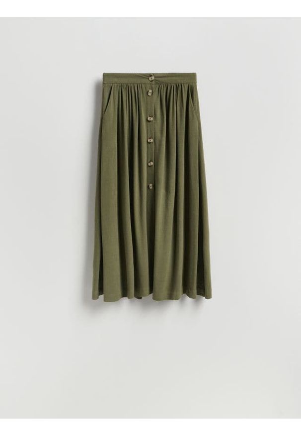 Reserved - Spódnica z wiskozą - zielony. Kolor: zielony. Materiał: wiskoza. Wzór: gładki