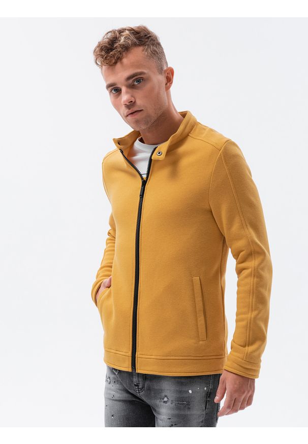 Ombre Clothing - Bluza męska rozpinana bez kaptura B1071 - żółta - XXL. Typ kołnierza: bez kaptura. Kolor: żółty. Materiał: bawełna, poliester