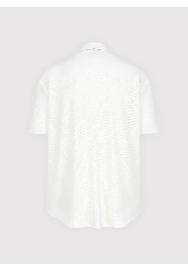 Pako Lorente - PAKO LORENTE - Ażurowa koszula męska z krótkim rękawem biała. Okazja: na co dzień. Kolor: biały. Materiał: bawełna, poliester. Długość rękawa: krótki rękaw. Długość: krótkie. Wzór: ażurowy. Sezon: wiosna. Styl: casual