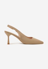 Renee - Beżowe Sandały na Szpilce Typu Slingback Melovelle. Okazja: na co dzień. Kolor: beżowy. Materiał: jeans. Obcas: na szpilce. Styl: elegancki, casual