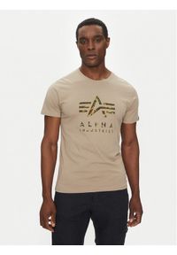 Alpha Industries T-Shirt Camo Puff 146506 Beżowy Regular Fit. Kolor: beżowy. Materiał: bawełna