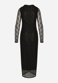 Born2be - Czarna Dopasowana Sukienka Koronkowa z Długim Rękawem Zenika. Kolor: czarny. Materiał: koronka. Długość rękawa: długi rękaw. Wzór: koronka. Sezon: zima, jesień, wiosna. Styl: elegancki #5