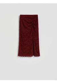 Reserved - Koronkowa spódnica midi - burgundowy. Kolor: czerwony. Materiał: koronka #1