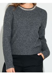 Sinsay - Sweter z ozdobnymi cyrkoniami z domieszką wełny - szary. Kolor: szary. Materiał: wełna #1