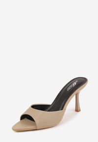 Renee - Ciemnobeżowe Klapki na Szpilce ze Szpiczastym Odkrytym Noskiem Sewnila. Nosek buta: szpiczasty. Kolor: beżowy. Materiał: jeans, koronka. Obcas: na szpilce. Styl: elegancki, wizytowy #6