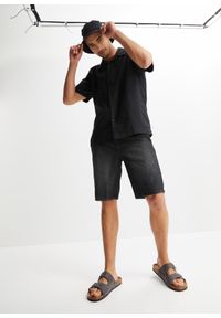 bonprix - Koszula z krótkim rękawem, z domieszką lnu, Loose Fit. Kolor: czarny. Materiał: len. Długość rękawa: krótki rękaw. Długość: krótkie