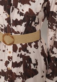 Born2be - Brązowa Koszulowa Sukienka z Wiskozą w Krowie Łaty z Paskiem Domumbria. Kolor: brązowy. Materiał: wiskoza. Typ sukienki: koszulowe #6