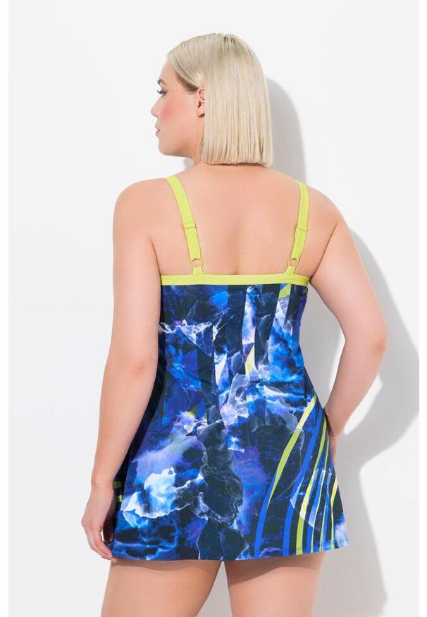 ULLA POPKEN - Damska Sukienka Kąpielowa miękkie miseczki ramiączka z regulacją. Kolekcja: plus size. Kolor: niebieski. Materiał: poliester, elastan, poliamid, materiał
