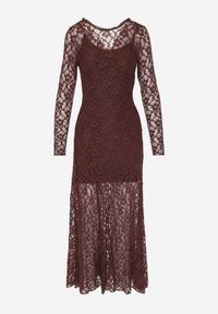 Renee - Brązowa Elegancka Sukienka z Koronki z Odkrytymi Plecami Lilafera. Okazja: na co dzień. Typ kołnierza: dekolt na plecach. Kolor: brązowy. Materiał: koronka. Długość rękawa: na ramiączkach. Wzór: koronka. Styl: elegancki #7