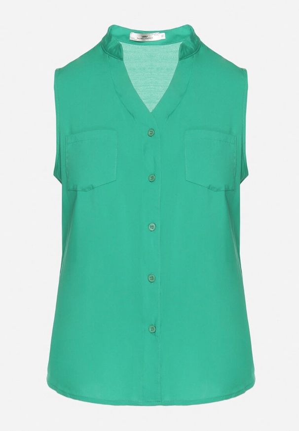 Born2be - Zielona Wiskozowa Koszula Ozdobiona Kieszeniami Lumevare. Okazja: na co dzień. Kolor: zielony. Materiał: wiskoza. Wzór: aplikacja. Styl: elegancki, casual