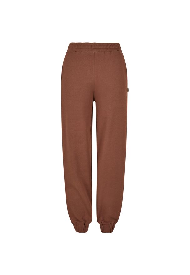 Damskie spodnie dresowe z wysokim stanem Urban Classics. Stan: podwyższony. Kolor: brązowy. Materiał: dresówka. Długość: długie