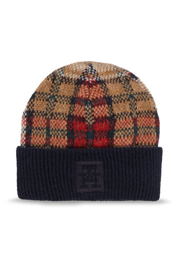 TOMMY HILFIGER - Tommy Hilfiger Czapka Tommy Check Beanie AW0AW15315 Granatowy. Kolor: niebieski. Materiał: wełna