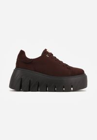 Born2be - Brązowe Sneakersy VICES na Grubej Tłoczonej Podeszwie Cheka. Okazja: na co dzień. Zapięcie: sznurówki. Kolor: brązowy. Materiał: jeans #2