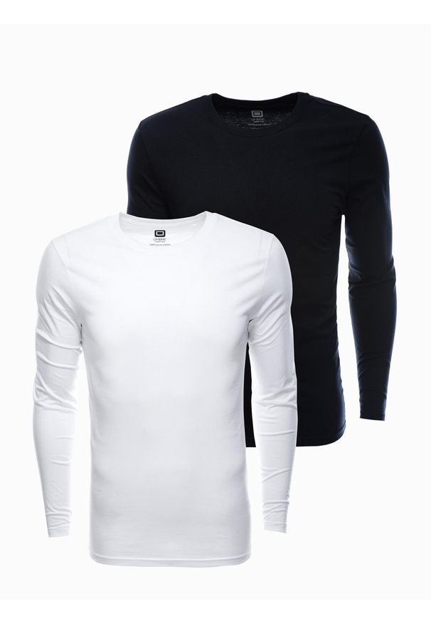 Ombre Clothing - Zestaw longsleeve męski z długim rękawem 2-pak - mix V8 - Rozmiar: XL. Kolor: biały. Materiał: skóra, bawełna. Długość rękawa: długi rękaw. Długość: długie. Wzór: aplikacja