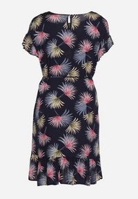 Born2be - Granatowo-Różowa Bawełniana Sukienka z Florystycznym Motywem i Wiązaniem w Talii Rissani. Okazja: na randkę. Kolor: niebieski. Materiał: bawełna. Sezon: lato #3