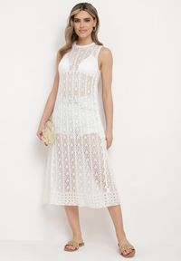 Born2be - Biała Ażurowa Tunika Boho bez Rękawów Kimalia. Okazja: na co dzień. Kolor: biały. Materiał: wiskoza. Długość rękawa: bez rękawów. Wzór: ażurowy. Styl: boho #3