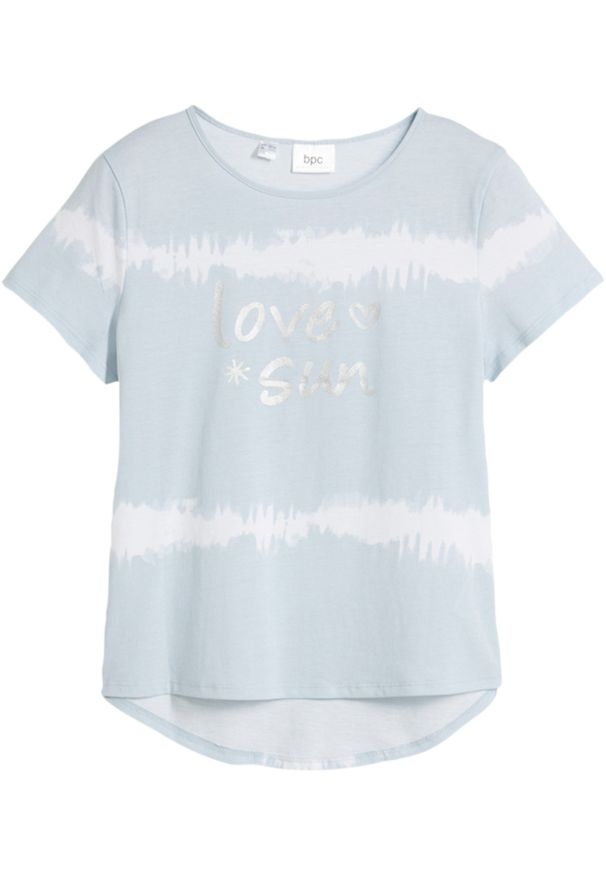 bonprix - T-shirt dziewczęcy. Kolor: niebieski. Długość: długie. Wzór: nadruk