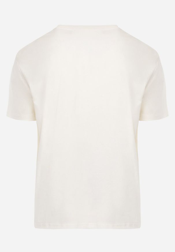 Born2be - Jasnobeżowa Koszulka T-shirt z Bawełny z Ozdobnym Nadrukiem Daphileia. Okazja: na co dzień. Kolor: beżowy. Materiał: bawełna. Długość: krótkie. Wzór: nadruk. Styl: casual