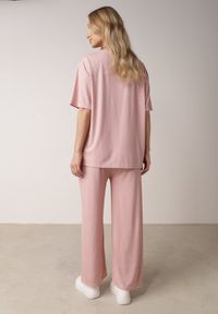 Born2be - Różowy Komplet Oversize z Cyrkoniami T-shirt i Spodnie Arnatea. Kolor: różowy. Wzór: aplikacja #2