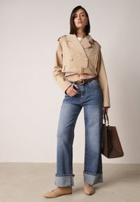 Born2be - Niebieskie Szerokie Jeansy z Wysokim Stanem i Podwiniętymi Nogawkami Jilora. Okazja: na co dzień, na spotkanie biznesowe, do pracy. Stan: podwyższony. Kolor: niebieski. Styl: casual, biznesowy, klasyczny #6