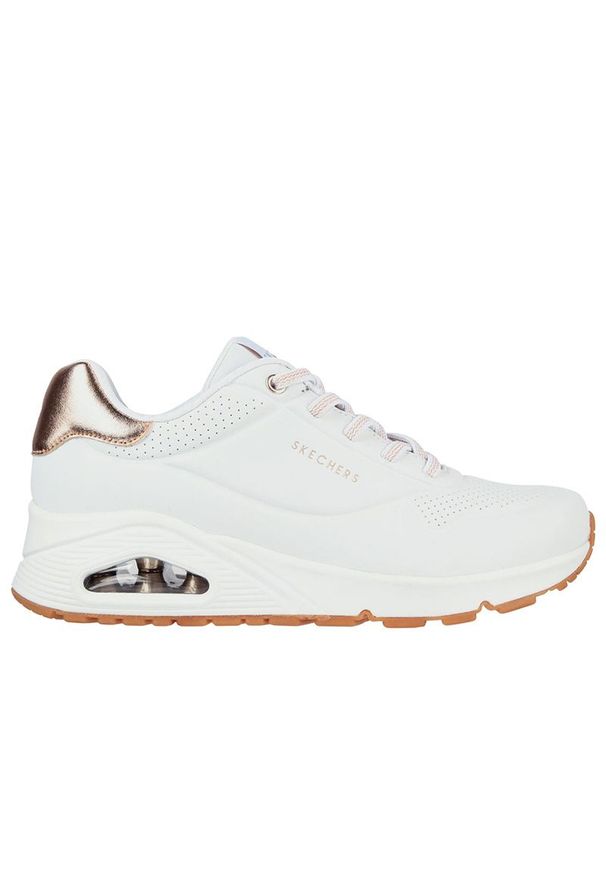 skechers - Buty damskie Skechers Uno Shimmer Away 155196WHT - białe. Zapięcie: sznurówki. Kolor: biały. Materiał: syntetyk, skóra, guma. Szerokość cholewki: normalna. Model: Skechers Sport
