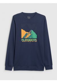 4f - 4F Longlseeve z nadrukiem męski - granatowy S. Okazja: na spacer, na co dzień. Kolor: niebieski. Materiał: dzianina, bawełna, materiał. Długość rękawa: długi rękaw. Wzór: nadruk. Styl: casual #1