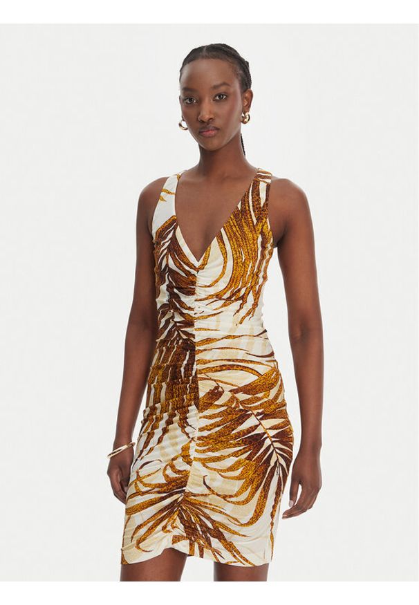 Just Cavalli Sukienka koktajlowa 80PAO9A7 JS560 Żółty Slim Fit. Kolor: żółty. Materiał: wiskoza. Styl: wizytowy