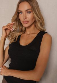 Renee - Czarna Dzianinowa Bluzka Top z Wiskozy Zdobiona Metaliczną Nicią Alandwen. Okazja: na co dzień. Kolor: czarny. Materiał: dzianina, wiskoza. Długość rękawa: bez rękawów. Wzór: aplikacja. Sezon: lato, wiosna. Styl: elegancki, casual #3