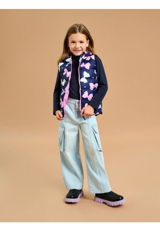 Sinsay - Jeansy cargo wide leg - niebieski. Kolor: niebieski