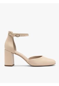 Ryłko - Beżowe czółenka z paskiem wokół kostki. Zapięcie: pasek. Kolor: beżowy. Materiał: skóra. Obcas: na obcasie. Styl: street. Wysokość obcasa: średni #1
