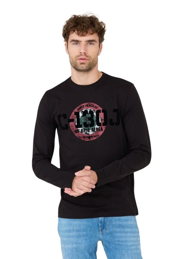 Aeronautica Militare - AERONAUTICA MILITARE Czarny longsleeve. Kolor: czarny. Długość rękawa: długi rękaw