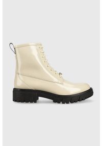 Hugo - HUGO workery skórzane Axel damskie kolor beżowy na platformie. Nosek buta: okrągły. Zapięcie: sznurówki. Kolor: beżowy. Materiał: skóra. Obcas: na platformie #1