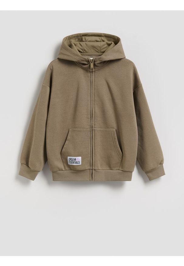 Reserved - Rozpinana bluza oversize - oliwkowy. Kolor: oliwkowy. Materiał: dzianina, bawełna