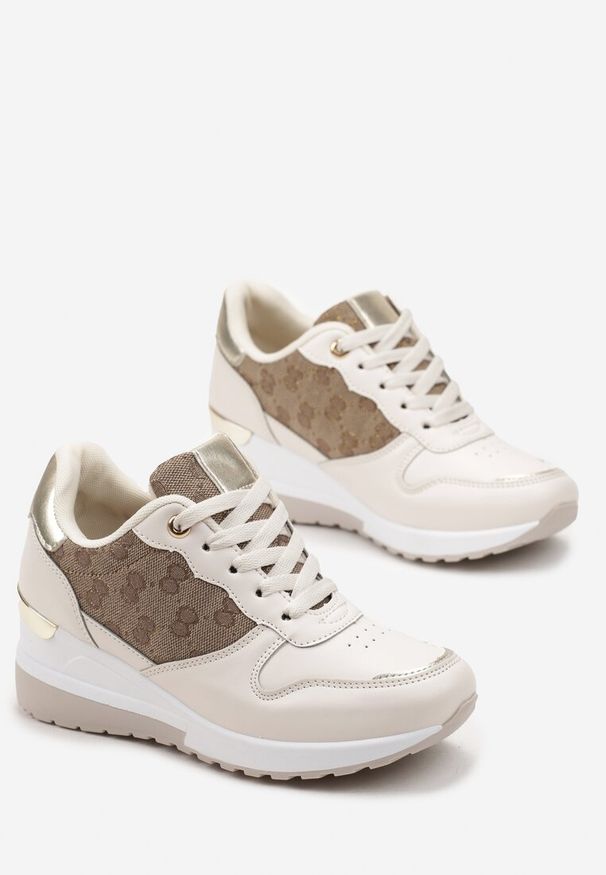 Renee - Beżowe Sneakersy na Koturnie z Metaliczną Wstawką Derine. Kolor: beżowy. Obcas: na koturnie