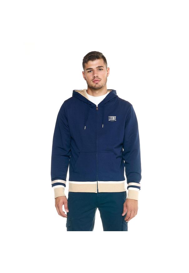 LEONE 1947 APPAREL - Męska bluza Leone z kapturem i zamkiem błyskawicznym Retro. Typ kołnierza: kaptur. Kolor: niebieski. Materiał: tkanina. Sport: fitness