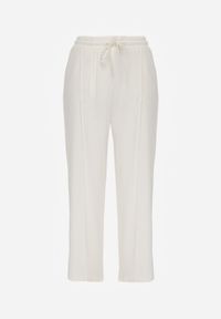 Born2be - Jasnobeżowe Szerokie Spodnie z Prążkowanej Tkaniny z Wysokim Stanem Sarora. Okazja: na co dzień. Stan: podwyższony. Kolor: beżowy. Materiał: tkanina, prążkowany. Wzór: prążki. Styl: casual #8