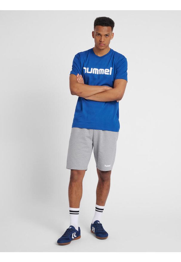 Koszulka sportowa z krótkim rękawem męska Hummel Cotton Logo. Kolor: niebieski. Długość rękawa: krótki rękaw. Długość: krótkie. Sport: piłka nożna