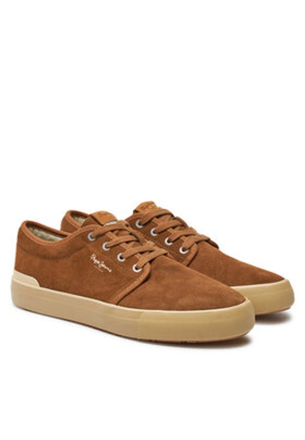Pepe Jeans Sneakersy PMS31071 Brązowy. Kolor: brązowy. Materiał: skóra, zamsz
