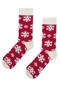 His Story - Tematyczne Skarpetki Bawełniane - Świąteczne w Płatki Śniegu. Kolor: czerwony. Materiał: elastan, bawełna, poliamid #4